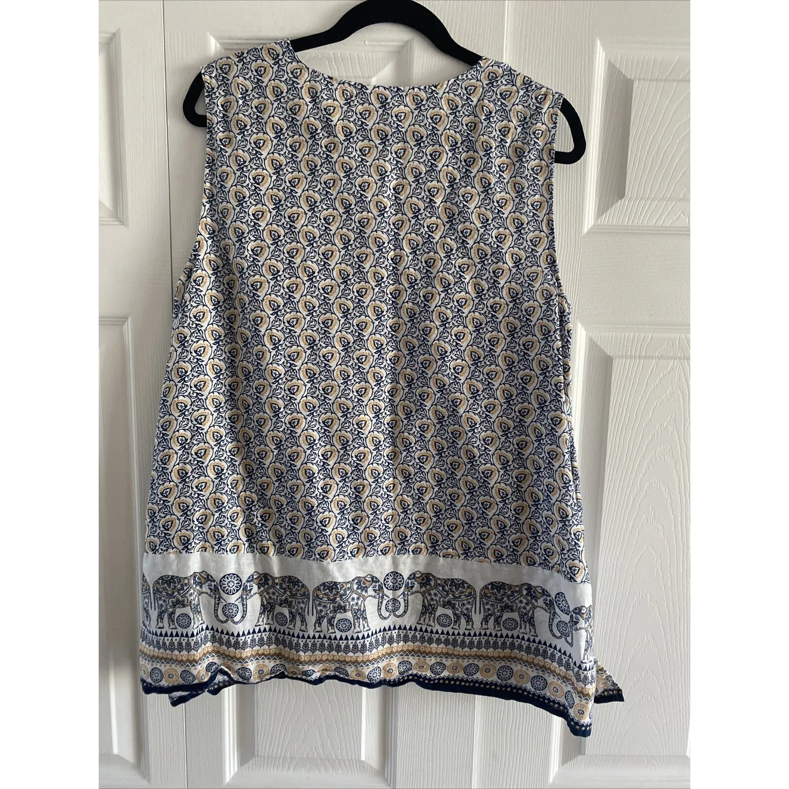 J Jill Love Linen Women's Large Sleeveless Elephant Pocket Top Boho Artsy Beach - Image 6