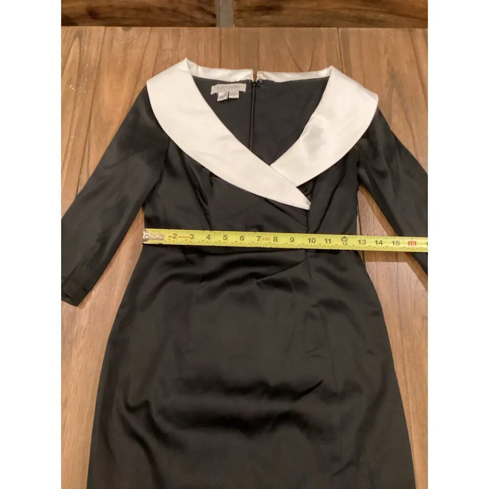 Kay Unger Portrait Black white V-Neck Shawl Collared 3/4 Sleeve  cocktail dress - Image 5