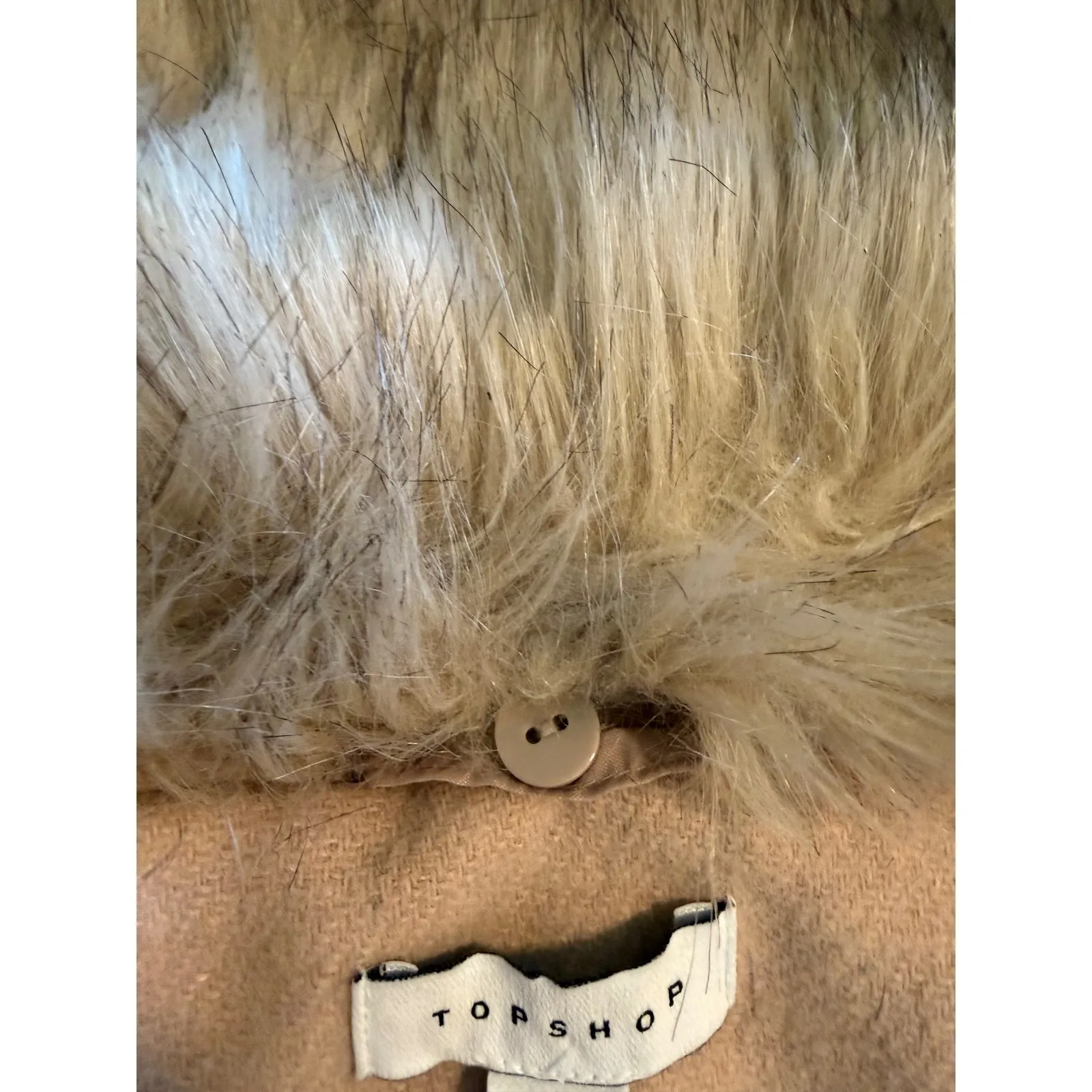 TOPSHOP Camel Faux Fur Collar Wool Blend Coat Women's US 10 UK 14 EUR 42 - Image 6