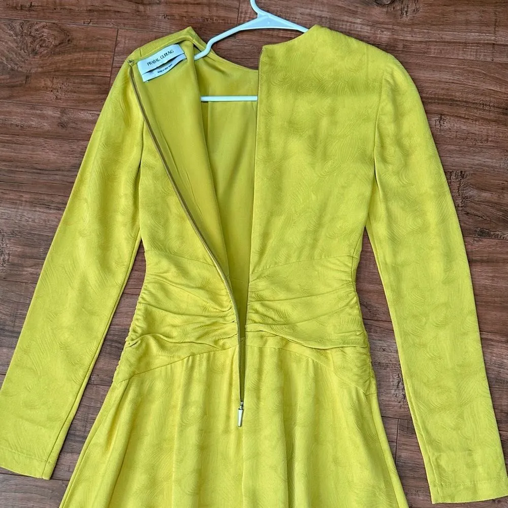 Prabal Gurung Worn on TV Jacquard Twist Front Crew Neck Midi Length Dress Size 0 Yellow - Image 9