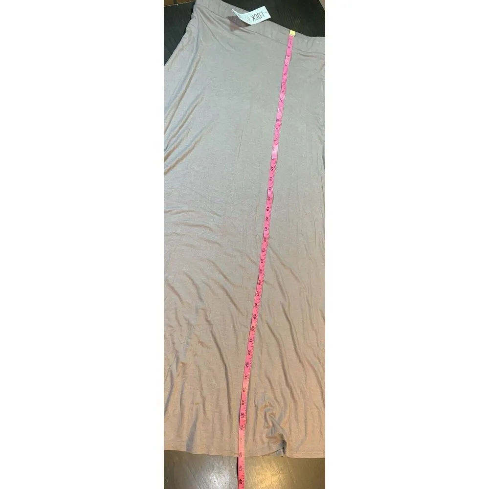 Lock & Love Neutral Long Maxi Skirt Size Large Pull On Elastic Waistband Minimal Tan - Image 8