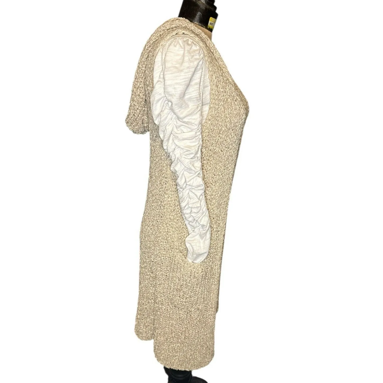 Skies‎ Are Blue Women’s Oatmeal Color Sleeveless Cardigan With Hood Small Boho - Image 2