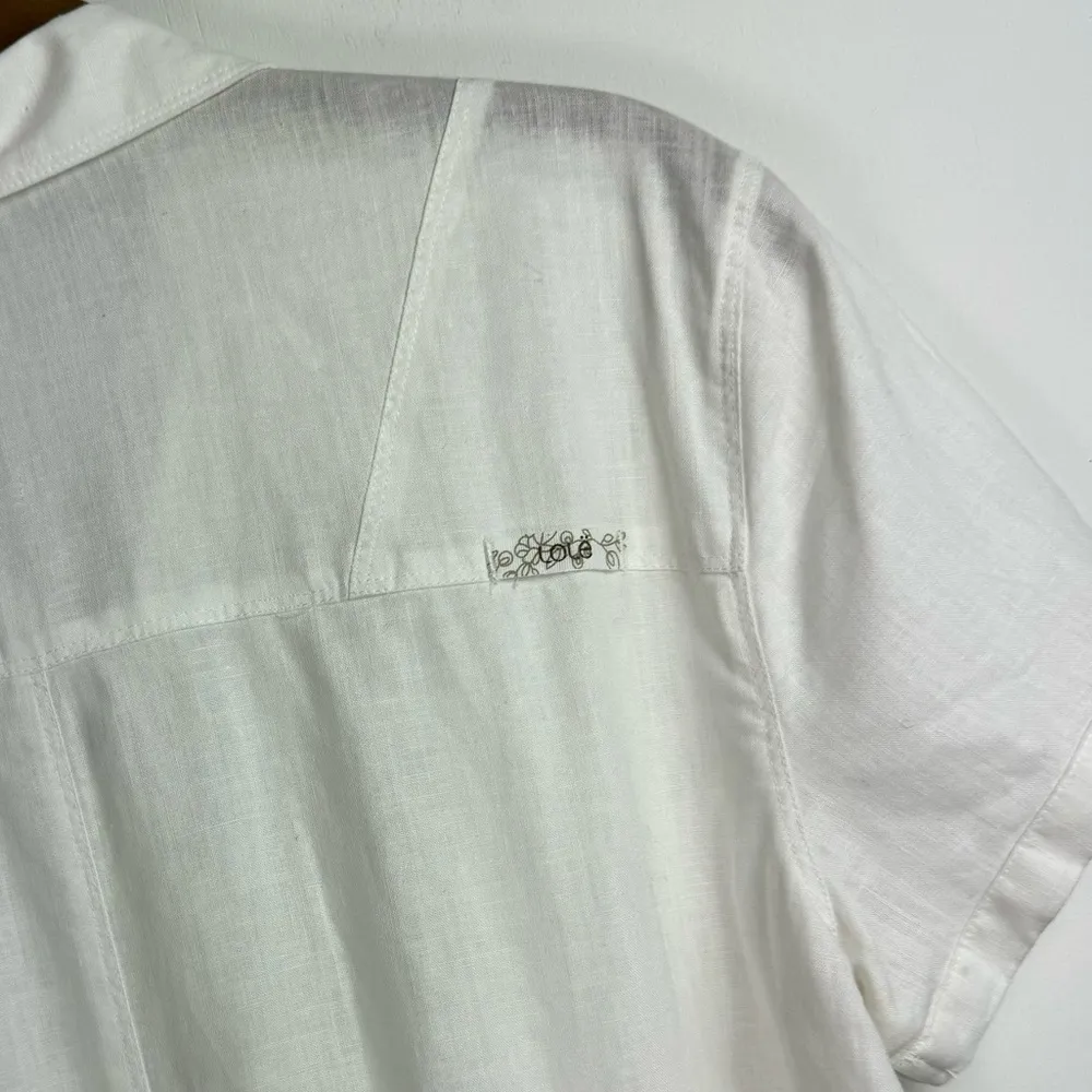 Lole Linen Cotton Blend Shirt Dress Sz 8 White Button Snap Boho Lagenlook - Image 13