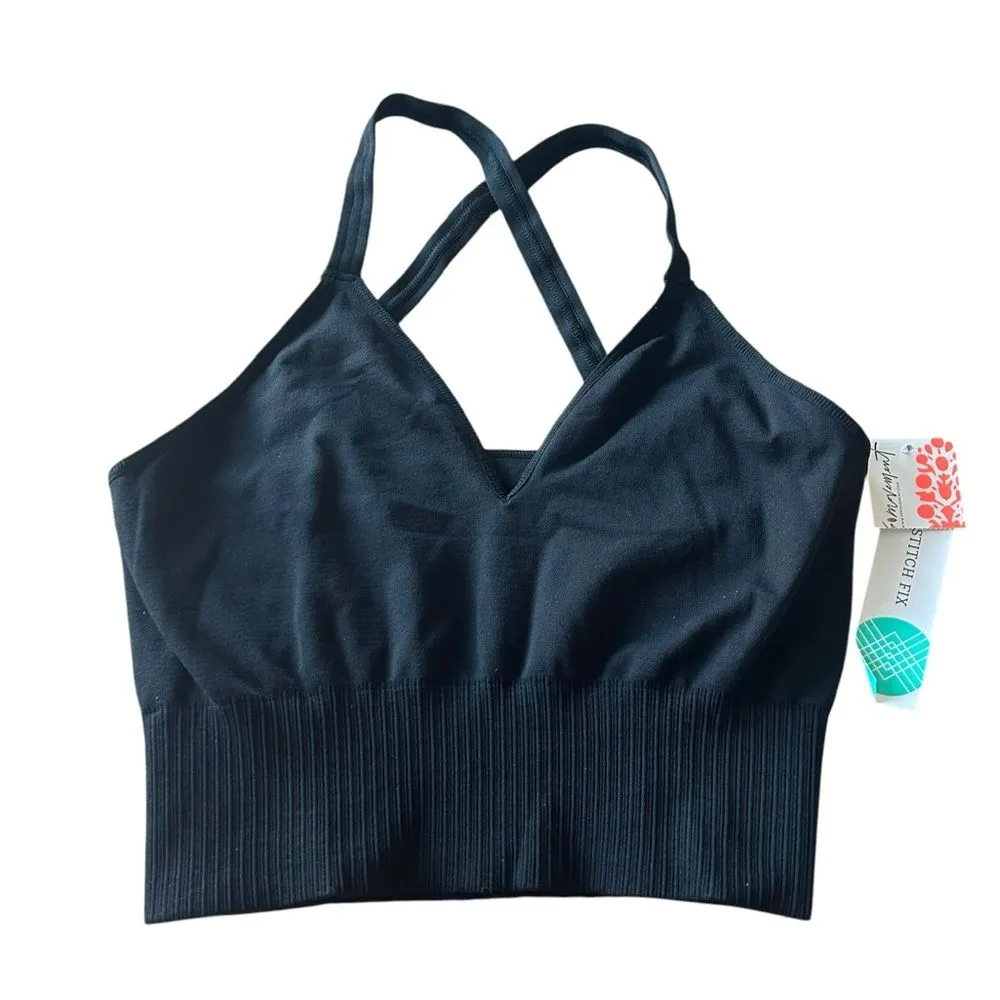 Free People Movement Women’s M/L Good Karma Racerback‎ Crop Top Black Yoga New - Image 2