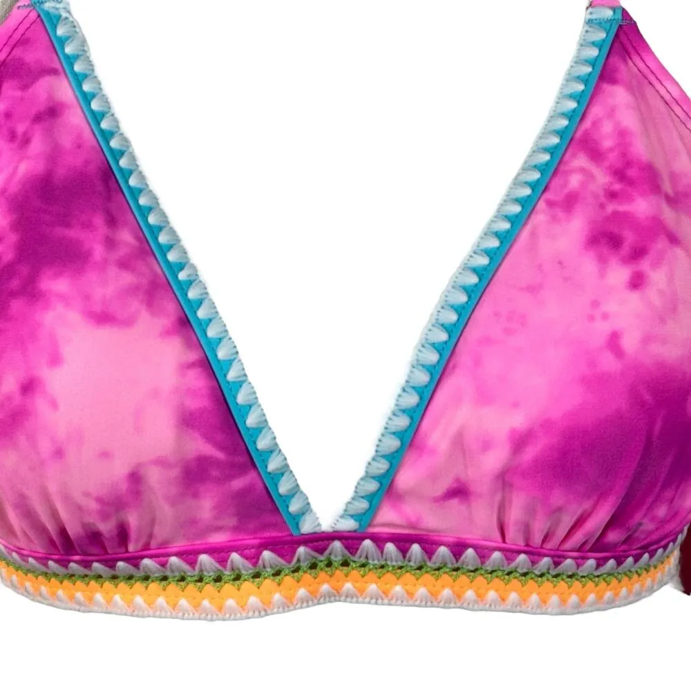 Xhilaration Large Triangle Bikini Swim Top Crochet Tie-Dye Padded Tie Racerback - Image 2