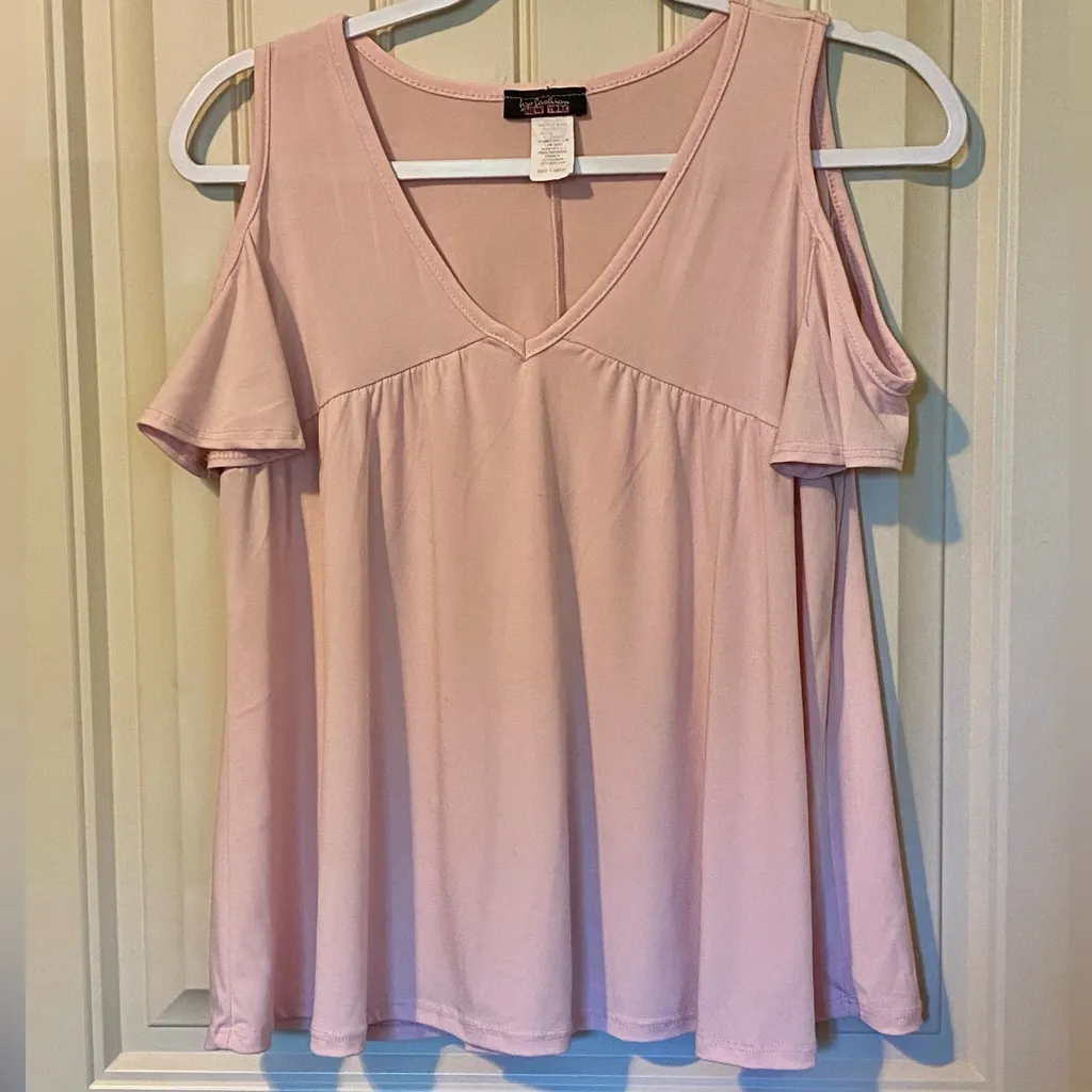 Top Fashion New York Pink Keynote Cold Shoulder Top Shirt Blouse Size L - Image 2