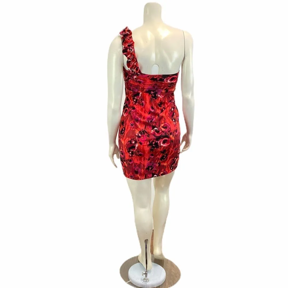 Valerie Bertinelli Sz 4 One Shoulder Floral Black Red Mini Flower Design Dress - Image 6