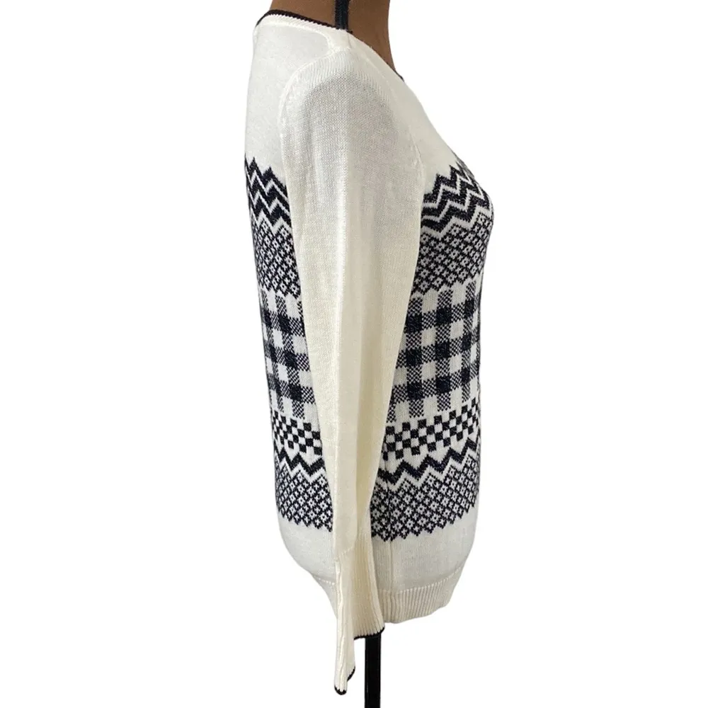 Talbots black and white fair isle shimmering wool blend sweater size S - Image 5