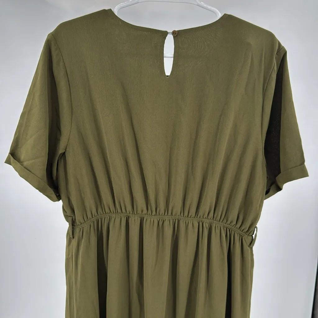 Roolee Olive Green wrap skirt Maxi Dress Flowy XL short sleeve lined boho casual - Image 9