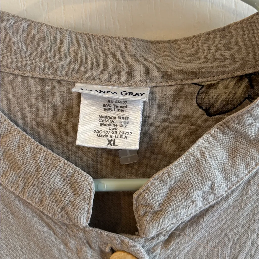 AMANDA GREY BRAND LIGHT GREY LINEN AND TENCEL JACKET MANDARIN COLLAR SIZE XL Tan - Image 4