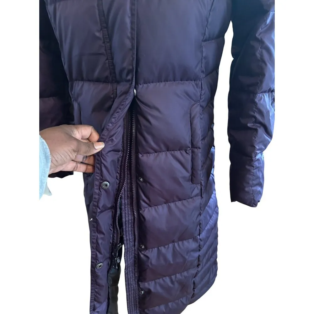 Eddie Bauer Womens Long Purple Puffer Down Coat Quilted Faux Fur Hood Size PS - Image 9