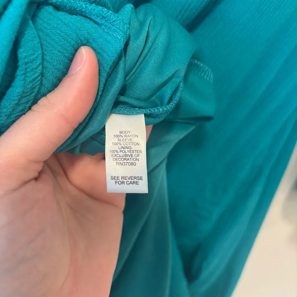 Cato Teal Off The Shoulder Mini Dress White Embroidered Eyelet Bell Sleeve Boho - Image 11