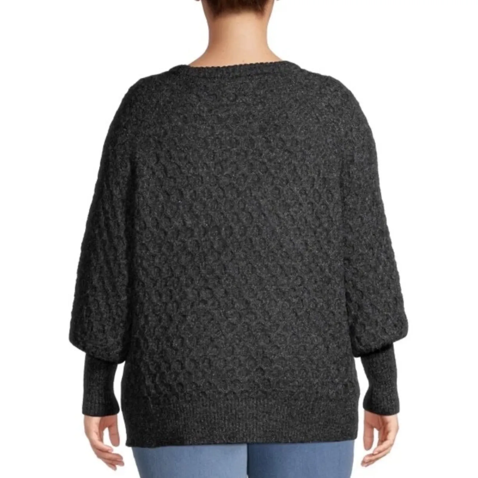 Terra & Sky Honeycomb Knit Pullover Sweater Size 2X Ballon Sleeve Casual Neutral - Image 4