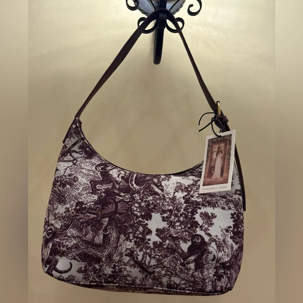 NWT Sincerely Jules Toile Print Maroon Red and White Shoulder Bag - Image 2