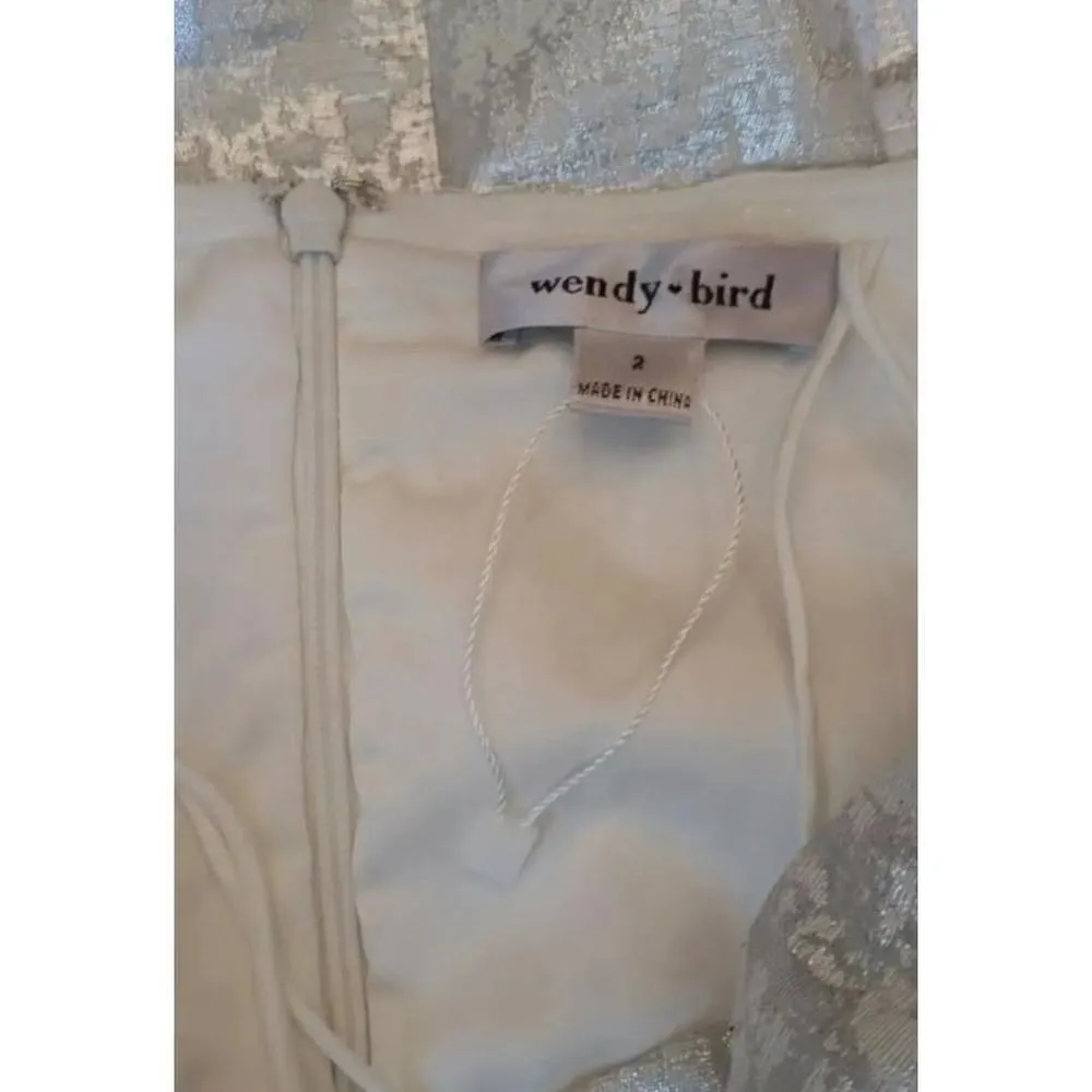 Silver Metallic Jacquard Strapless Party Dress with Pockets by Wendy Bird Sz 2 - Image 6