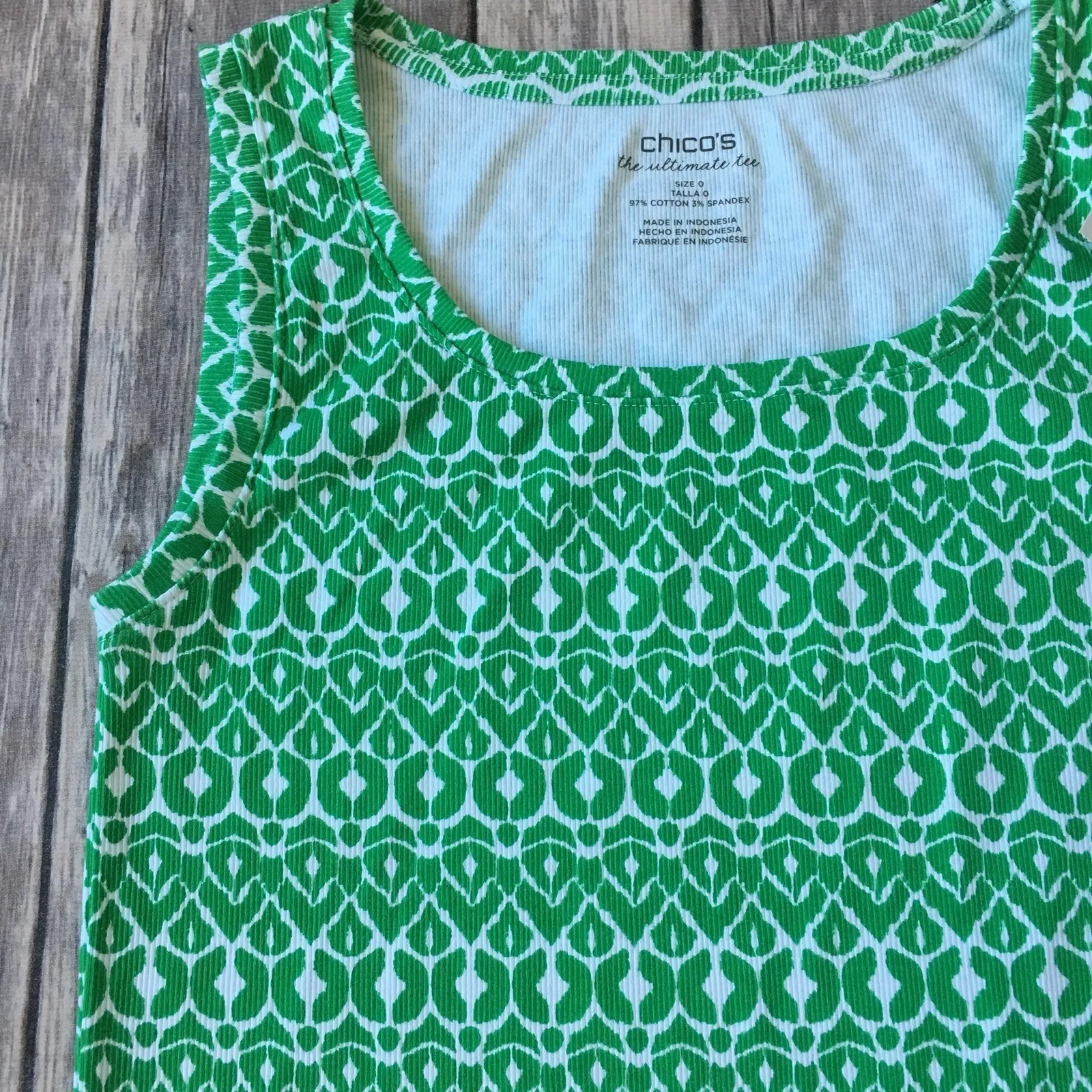 New Chicos Tank Top 0 Womens XS 4 6 White Green Tribal Ethnic Print Ultimate Tee - Image 5