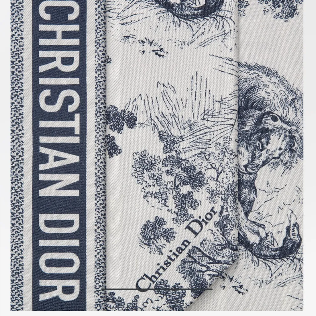 Authentic Dior New Navy & Ivory Toile de Jouy Sauvage Mitzah Twilly / Scarf - Image 6