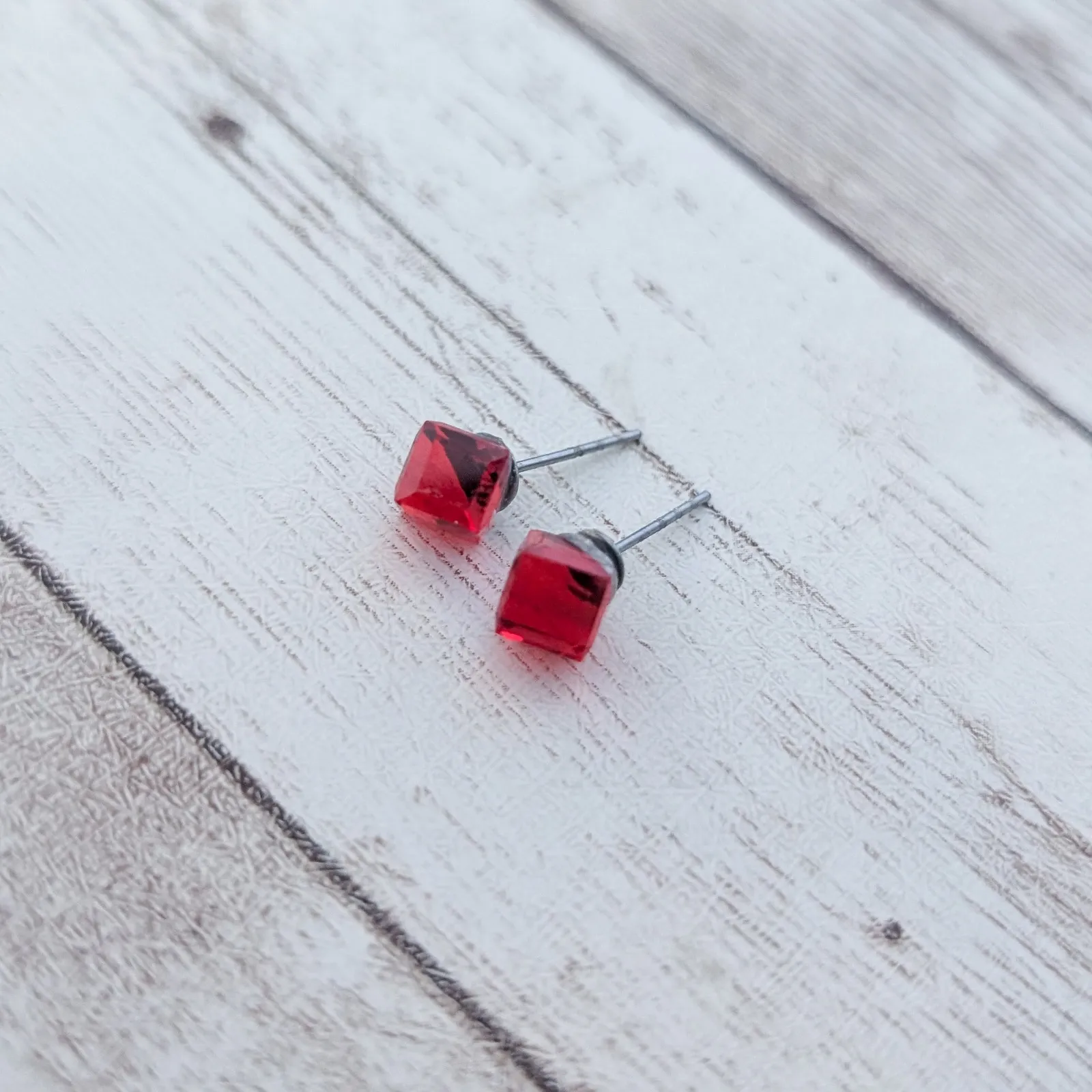 Red Cube Design Stud Earrings for Pierced Ears - Image 2