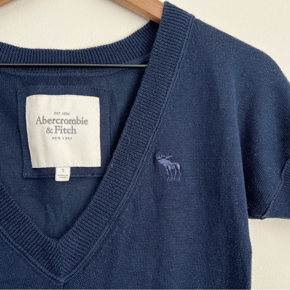 navy blue V neck fitted tunic dress silk blend knit y2k soft - Image 2