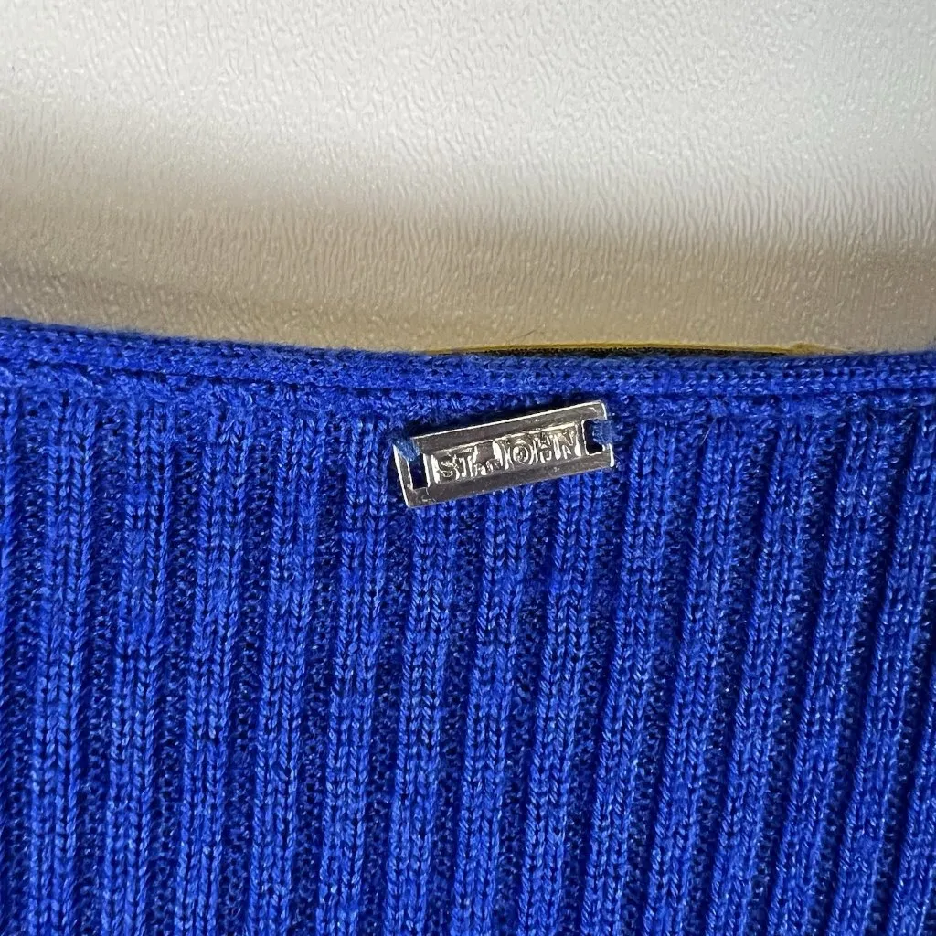 St. John Cobalt Blue Ribbed Knit Sweater Womens Sz M Designer Wool Silk Cashmere - Image 10