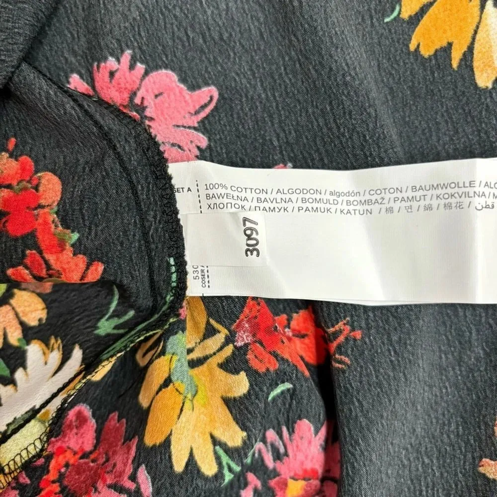 MANGO MNG Floral Print Black Yellow Midi skirt with Belt size 2 NWT New - Image 6