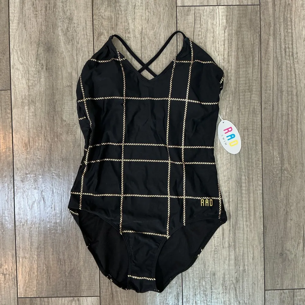 NWT RAD Swim Black One Piece Swimsuit Gold Rope Print Criss Cross‎ Back Size L Size L - Image 2