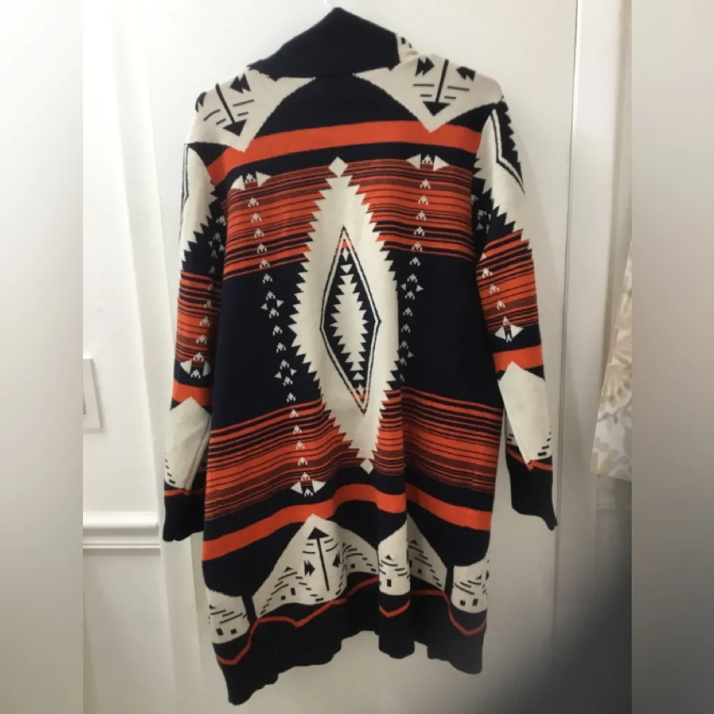 Oliver.O Orange, blue and cream Aztec print long cardigan New with tag size XL Orange - Image 3