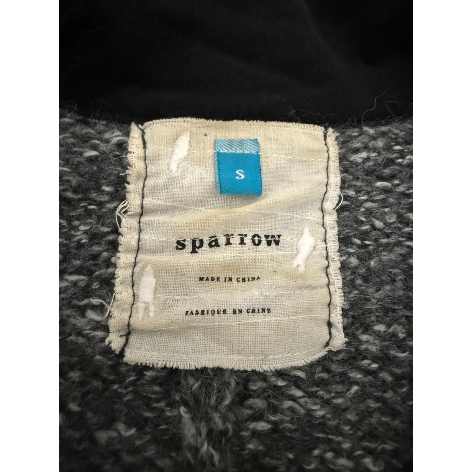 Anthropologie Sparrow Black Velvet Corduroy Trim Elbow Patch Gray Wool Cardigan - Image 3