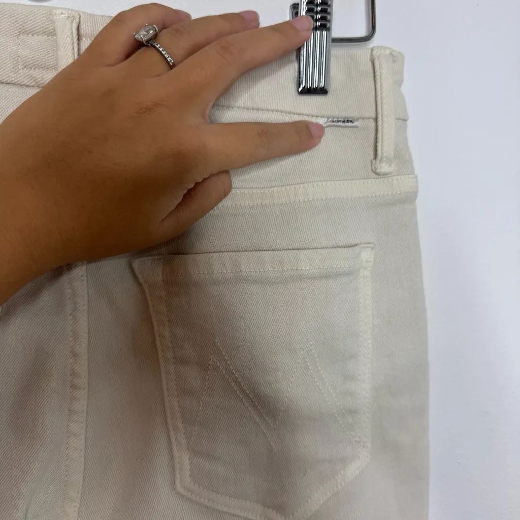 Mother Med Beige The High Waisted Looker‎ Ankle Fray Beaver Fur Jeans White Size 26 - Image 5