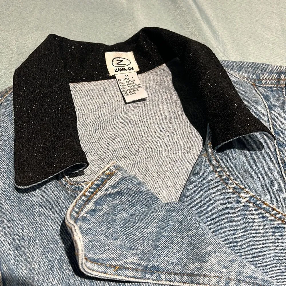 Zana di Cropped Biker Denim Jacket size Medium D40 - Image 4