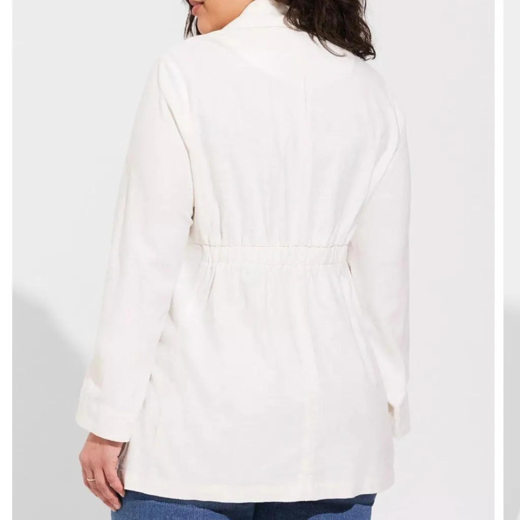 Torrid  Linen‎ Blend White Basic Blazer Jacket Lightweight White Casual Button Up - Image 8