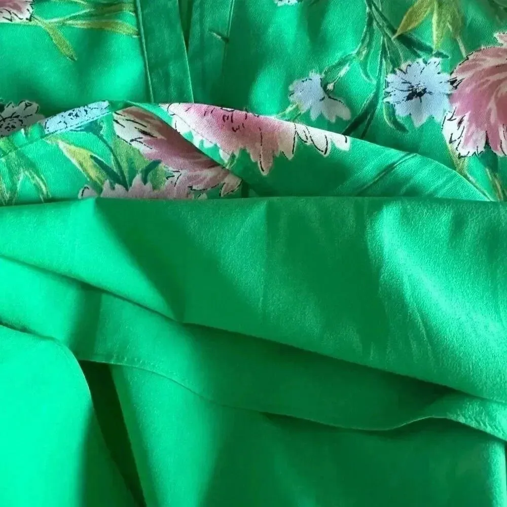 Anthropologie Daniel Rain Green Floral Print 3/4 Sleeve Tie Dress SZ M #2194 - Image 10