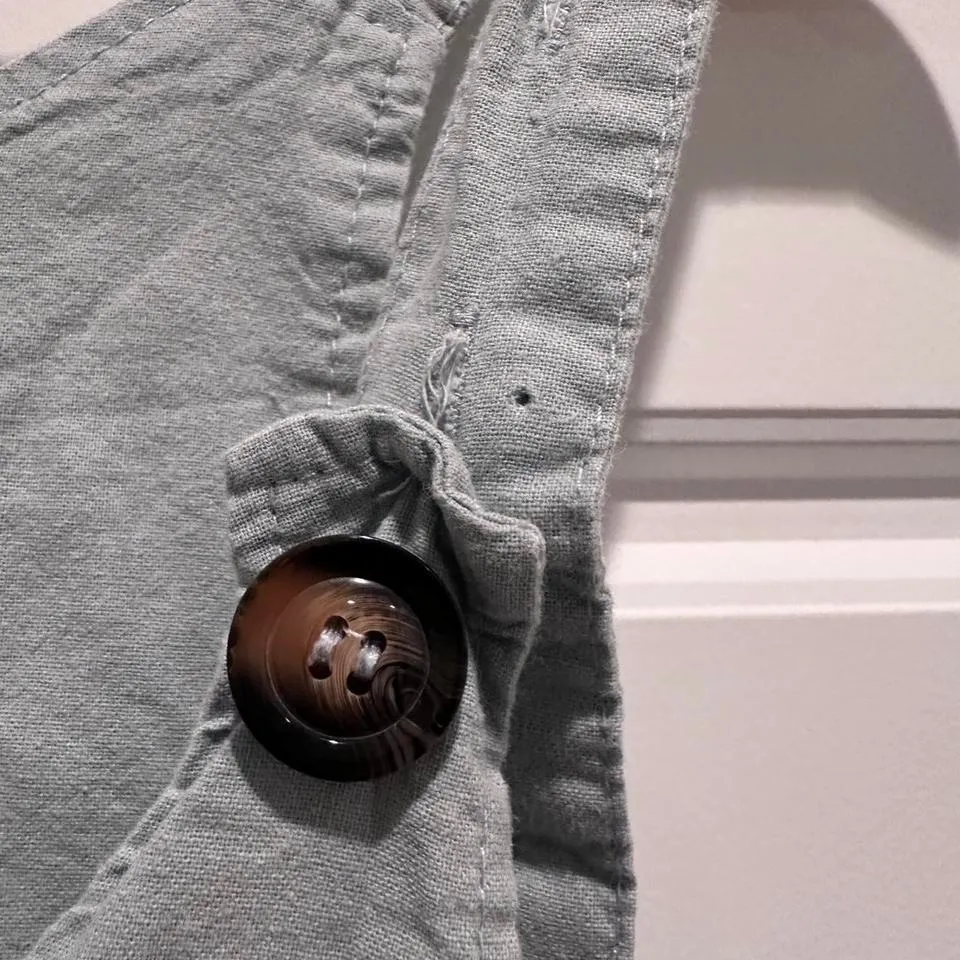 Light Blue Fish Pattern Jumpsuit Overalls Cotton Linen Boho Hippie Medium - Image 8