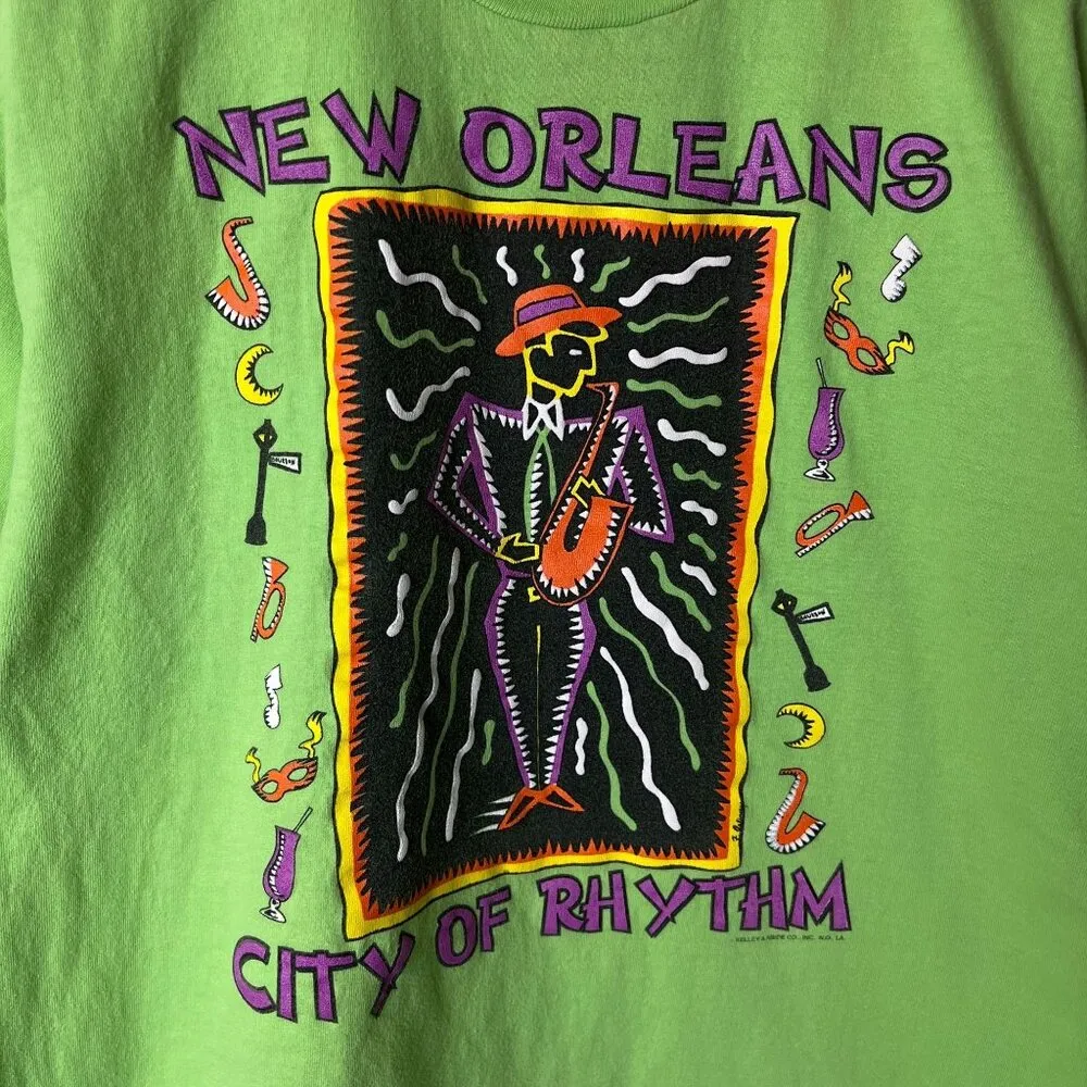 Vintage 90s New Orleans T Shirt Green Large L USA Single Stitch Graphic Tee - Image 15