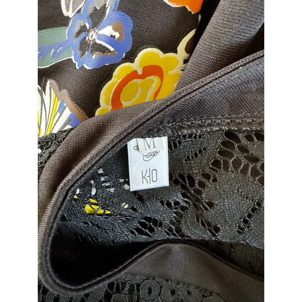 Black Knee Length Colorful Butterfly Floral Print 3/4 Sleeve Shift Dress Medium - Image 6