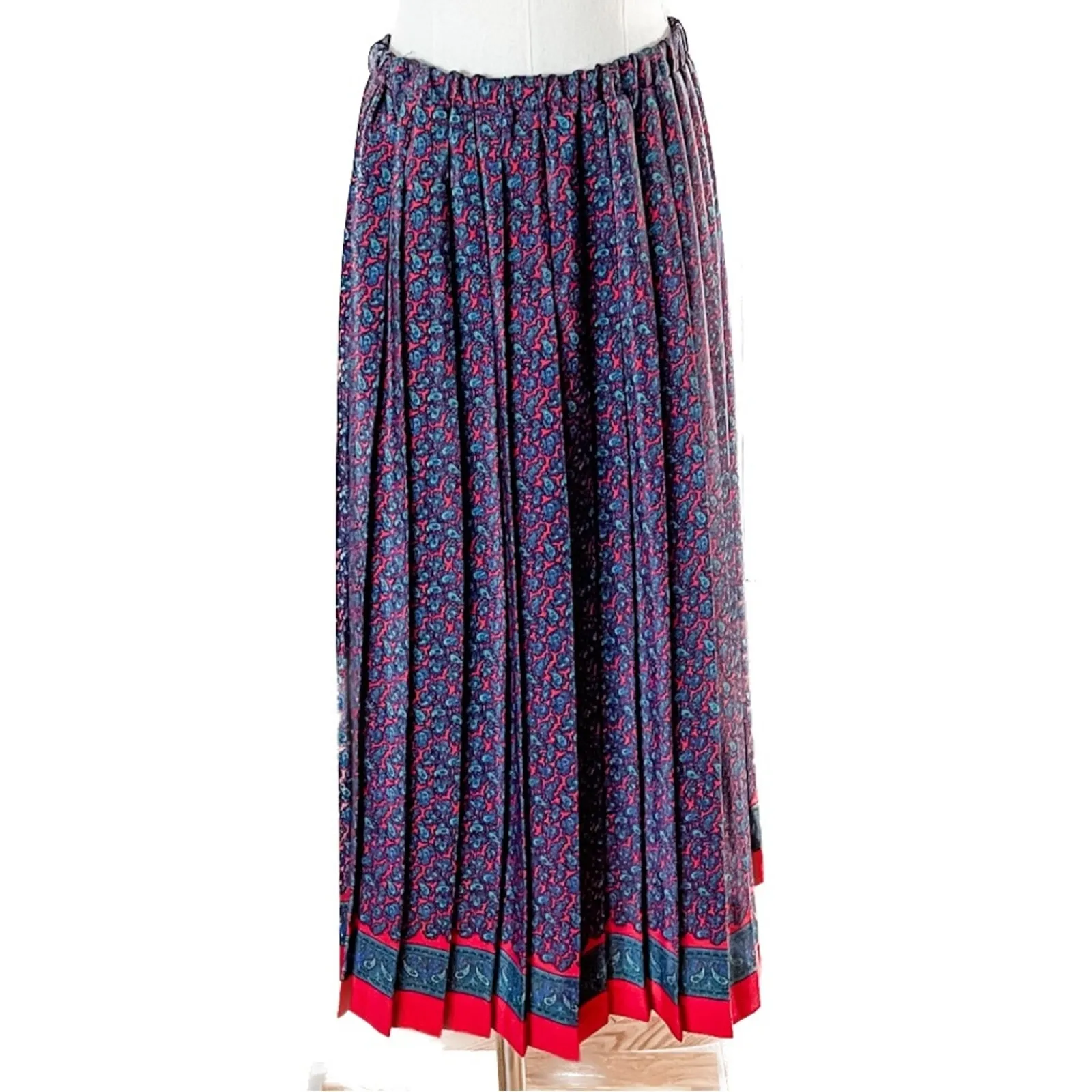 VIntage 90s vibrant paisley accordion pleated midi skirt/mini dress size S/M 6/8 Red - Image 9