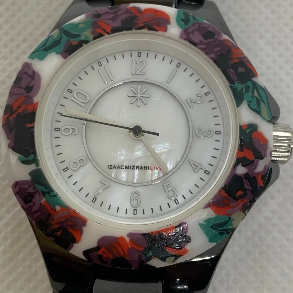 Isaac Mizrahi Live Women watch mop Dial Floral Bezel Ceramic size 7” running - Image 3