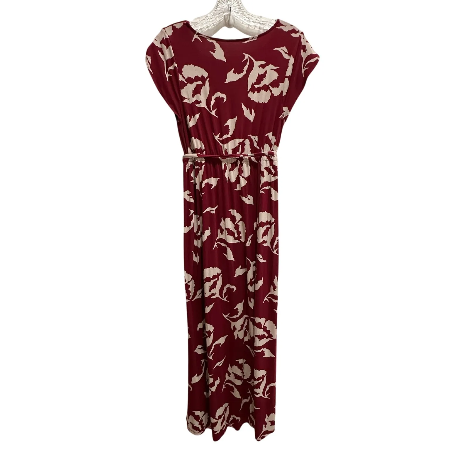 Isabel Maternity cotton dress asymetric hem size small burgundy/cream floral - Image 4