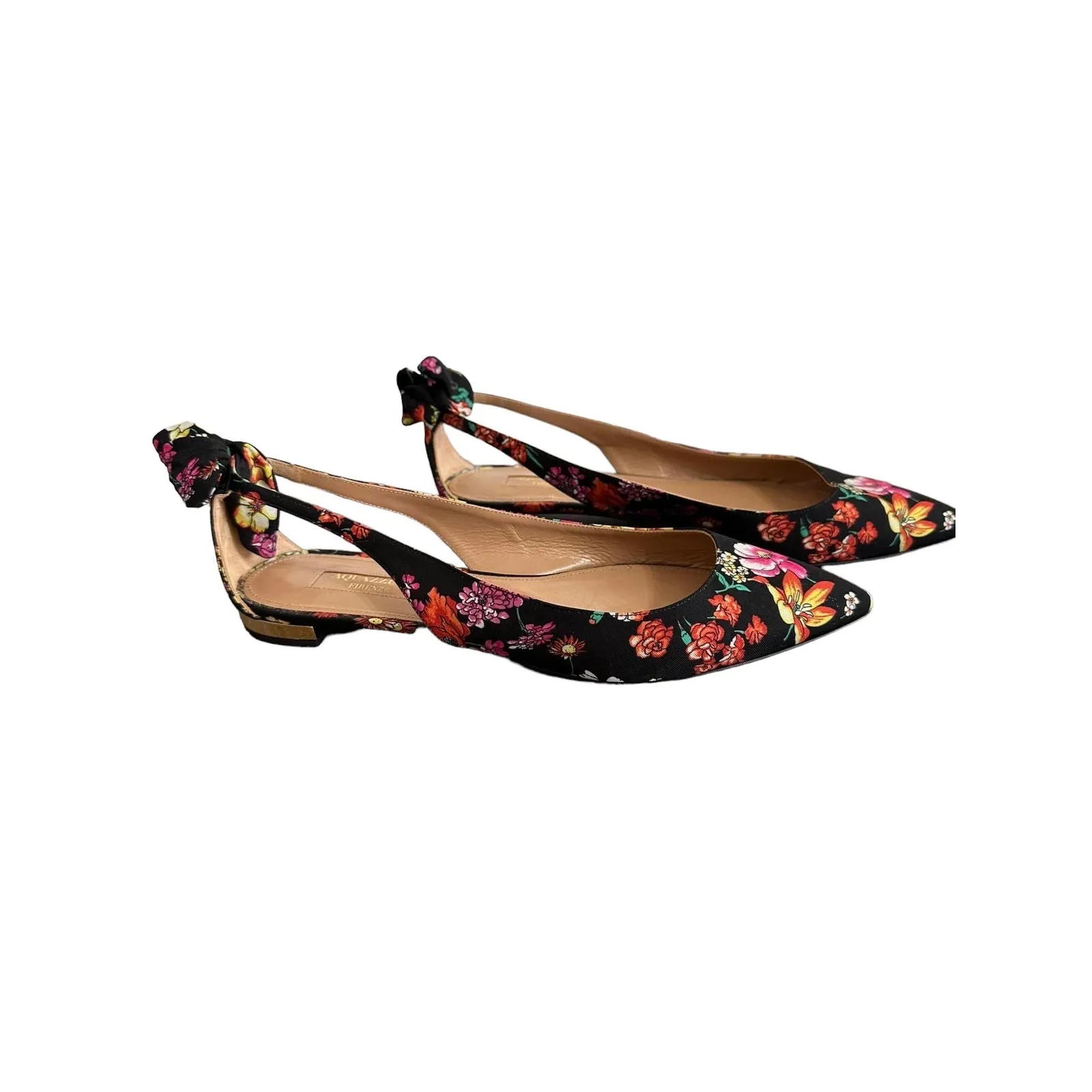 Aquazzura Bow Tie‎ Floral Ballet Flats Size 36 Multicolor Pointed Toe Black - Image 2