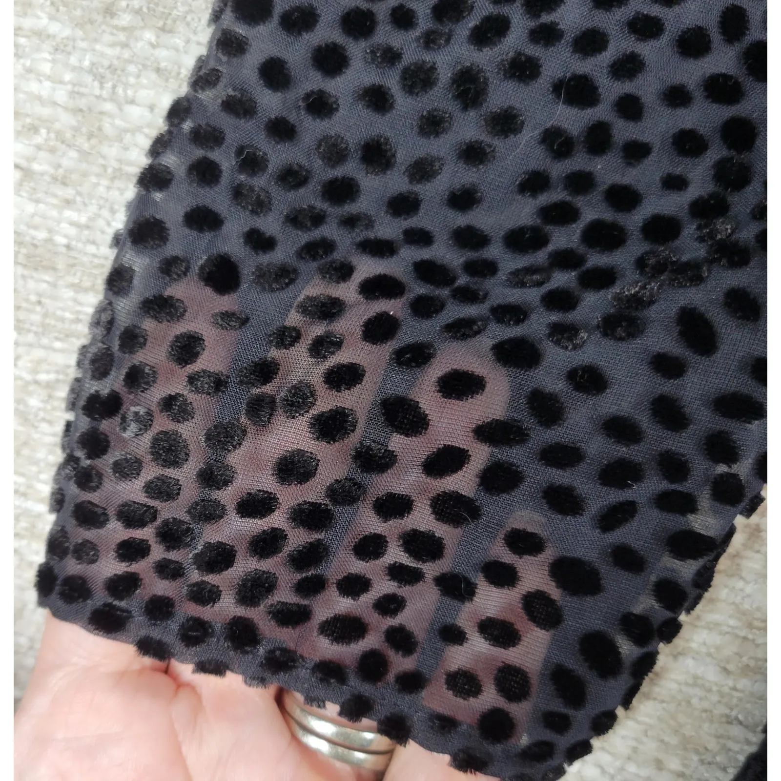 EXPRESS Black Velvet Dot Puff Sleeve Empire Waist Dress Womens Size Medium - Image 13