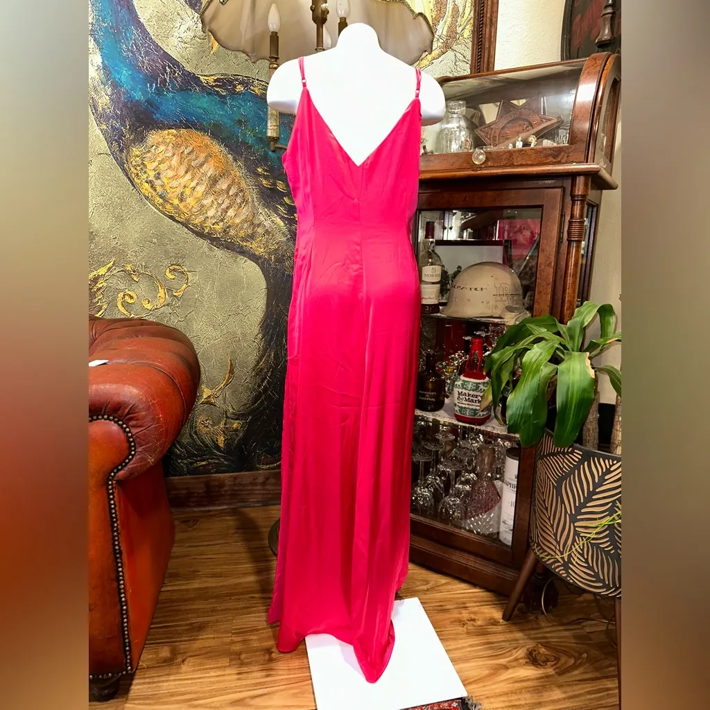NWOT Opulessa Women HOT PINK Color Spaghetti Strap Simple Fitting Long Dress - Image 12