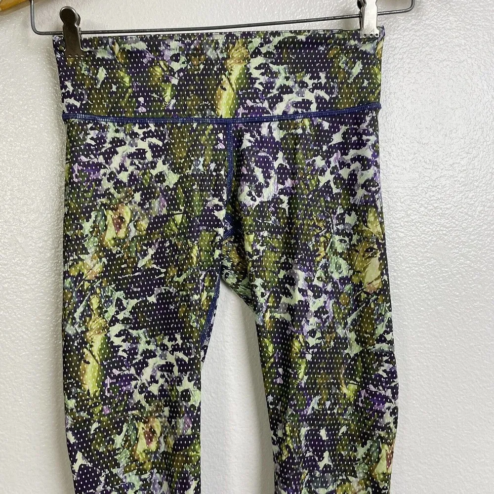 Lululemon Wunder Under 4 Low Rise Leggings Under Iris Floral Dot Purple Workout - Image 3