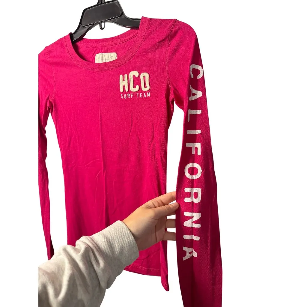 VTG Y2k Hollister Womens Pink Long Sleeve HCO Surf Team Tee Cotton Casual Sz XS - Image 6