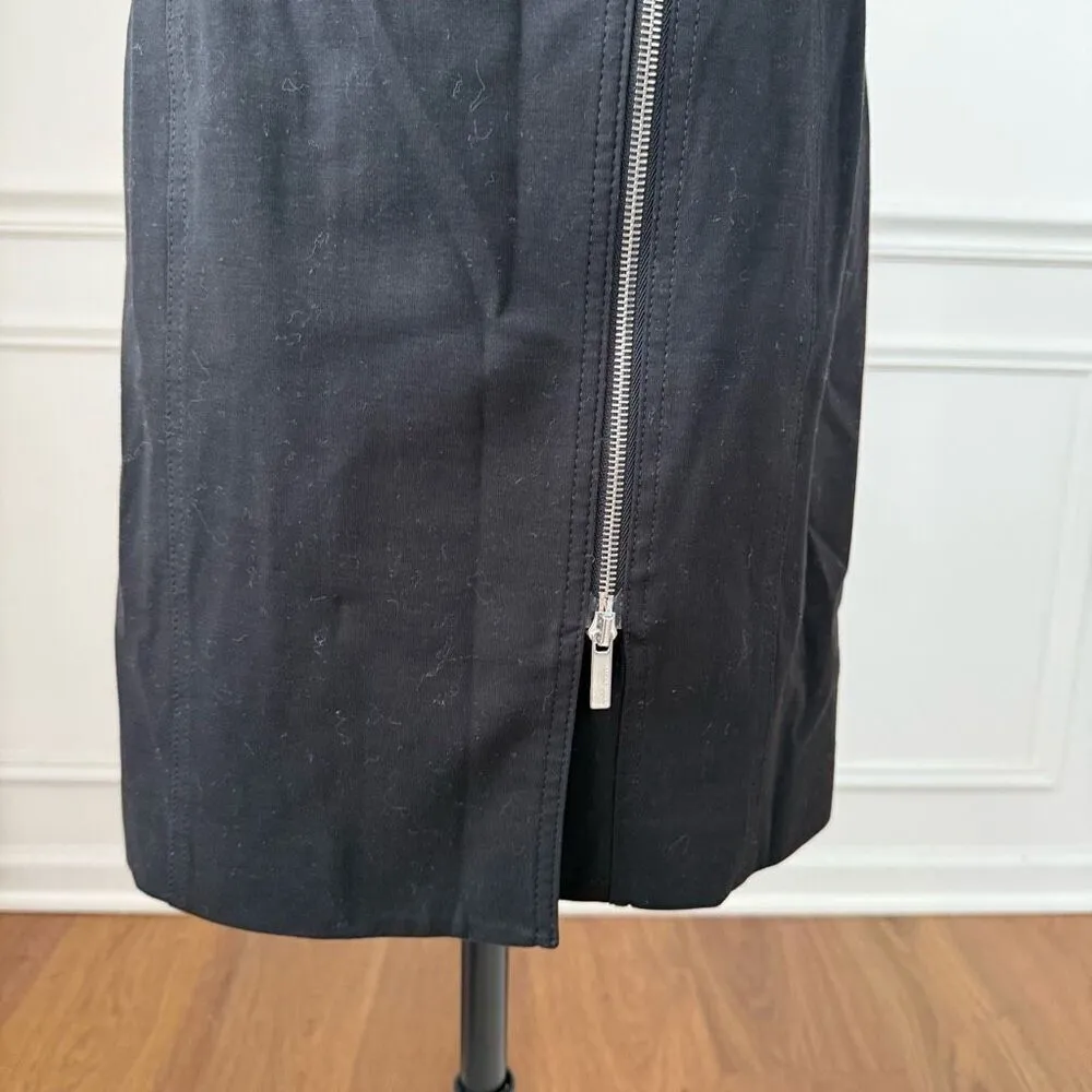 Karen Millen Black Sheath Moto Pencil Dress Silver Offset Zipper Snap $298 8 - Image 8