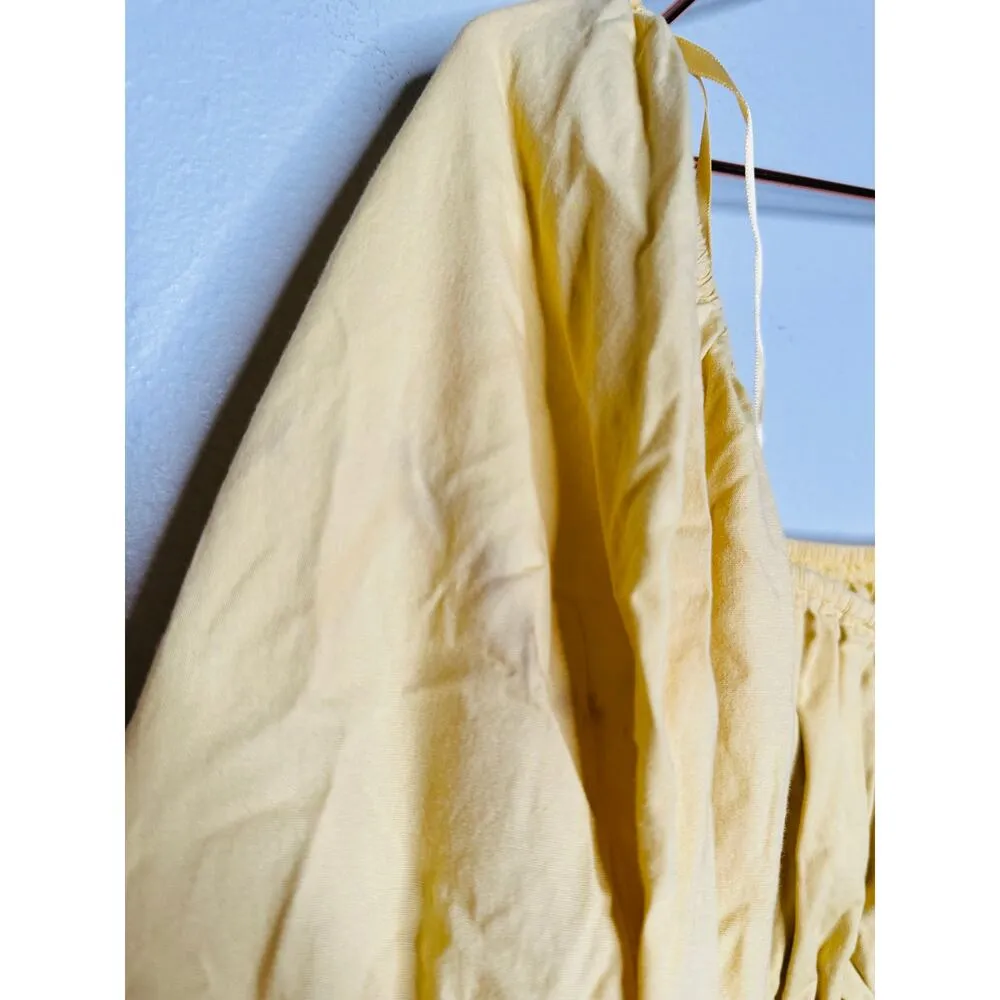 LOUNA Mellow Yellow Cotton Square Neck Puff Sleeves Smocked Cinched Dress Size M Size M - Image 6