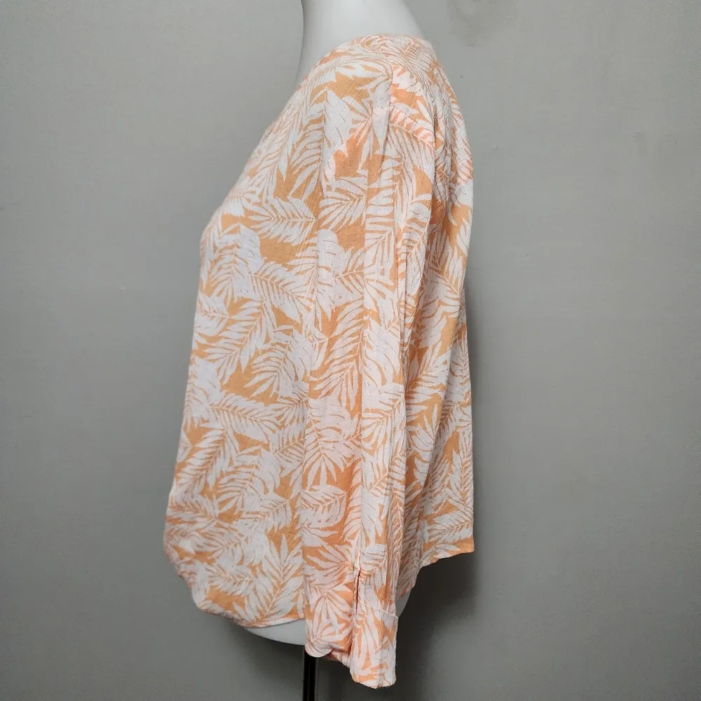 Hearts Of Palm Apricot Tropical Roll Tab Tie Waist Button Front Top Size XLP - Image 3