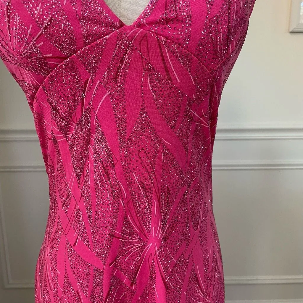Vintage Y2K Ynes Stretchy BodyCon Mini Dress Bold Pink Glitter S - Image 5