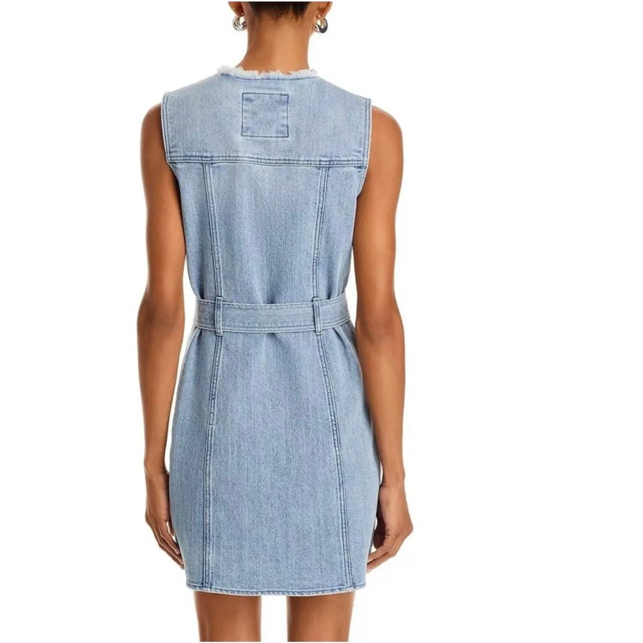NEW Michael Michael Kores Frayed Neck Button Shirt Denim Sleeveless Mini Dress - Image 5