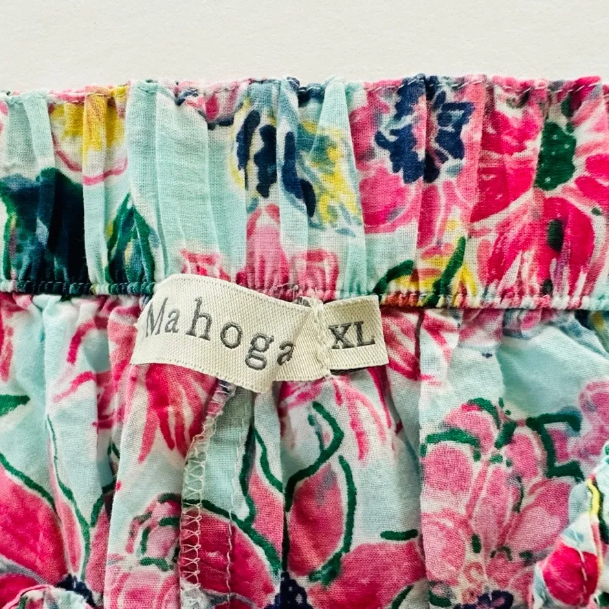 Mahogany Floral Drawcord Pajama Pants Pink Blue XL Wide Leg 100% Cotton India - Image 4