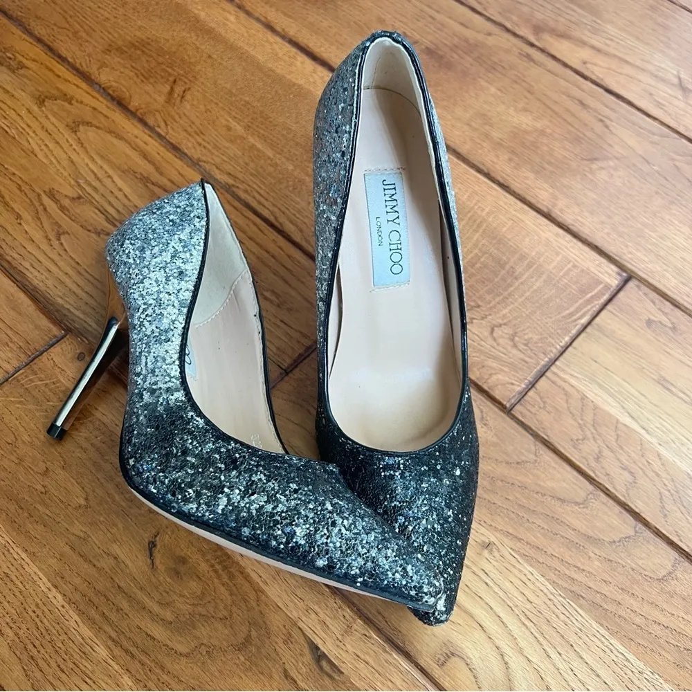 Jimmy Choo Romy Glittered 2 Toned embellished pumps size 37 - Image 9